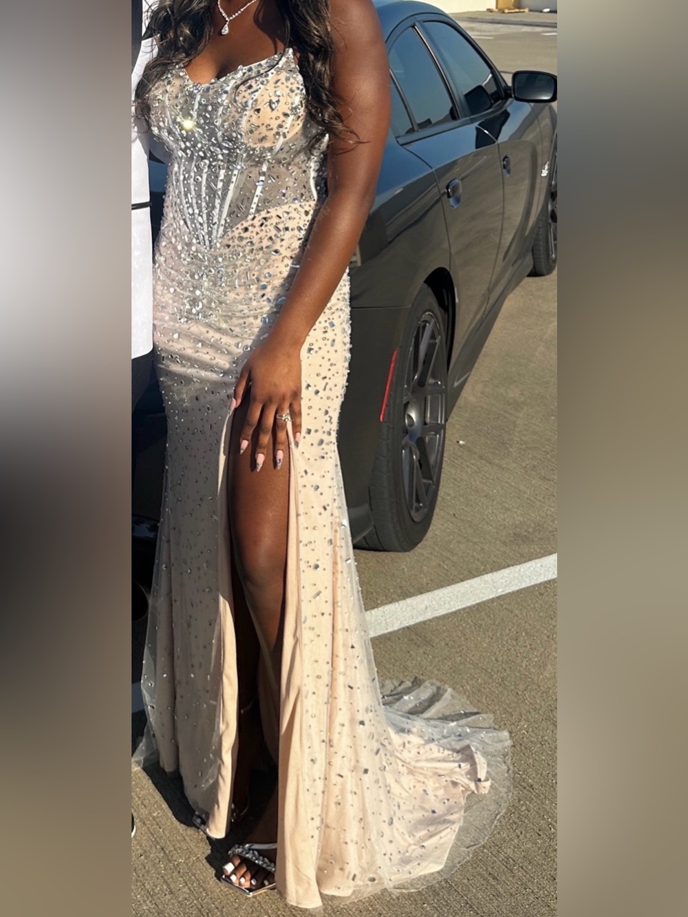 Strapless Beaded Maxi Gown in Blush